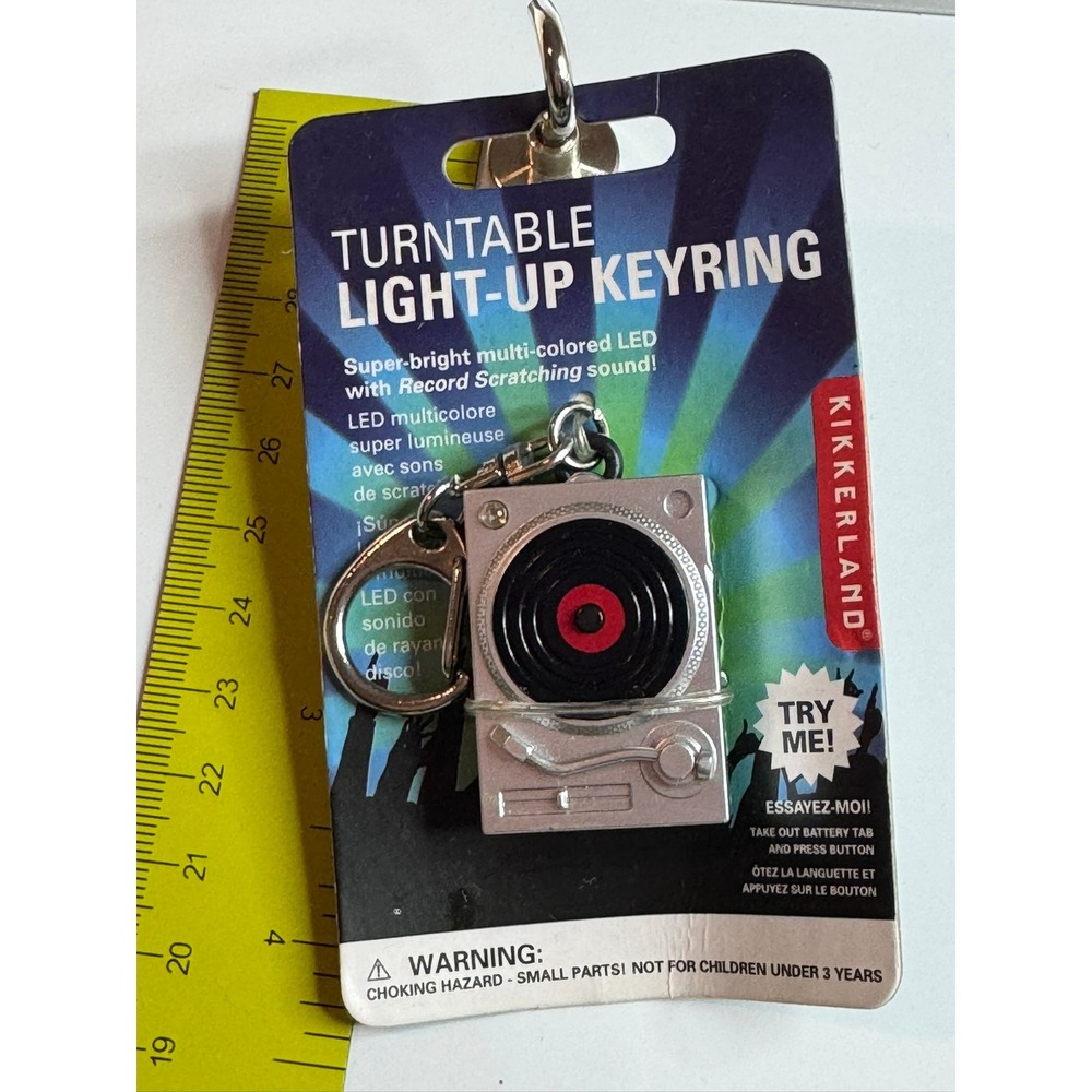 Kikkerland Turntable Light-Up Keyring Silver DJ Record Untested